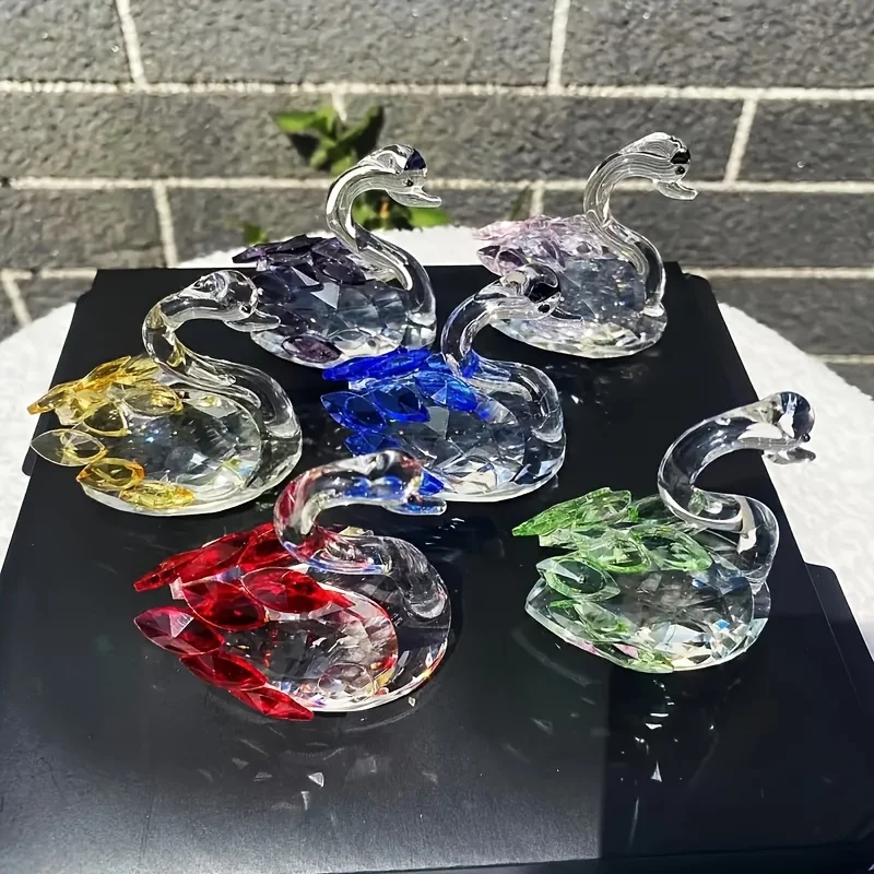 2PCS Crystal Glass Swan - Multicolor Glass Swan Ornament, Gift for Halloween, Christmas, Birthday, Valentine'S Day