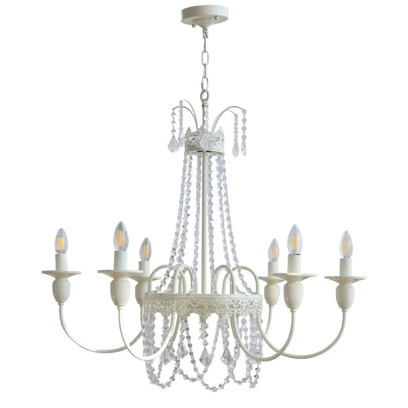 الفرنسية رومانسية الأبيض Led الثريا غرفة نوم E14 شمعة قلادة ضوء دسم Led lamvillage تعليق مصباح غرفة الطعام Luminarias #6