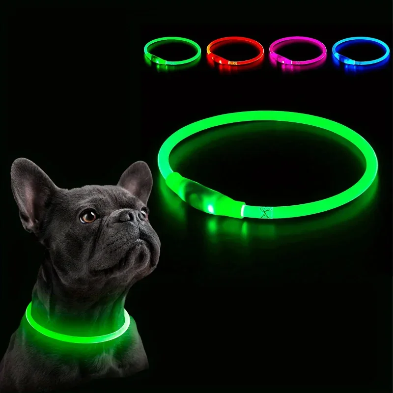 LED Dog Collar USB Rechargeable Flash Dog Necklace Light PVC Pet Safety Collar for Large Medium Small Dogs