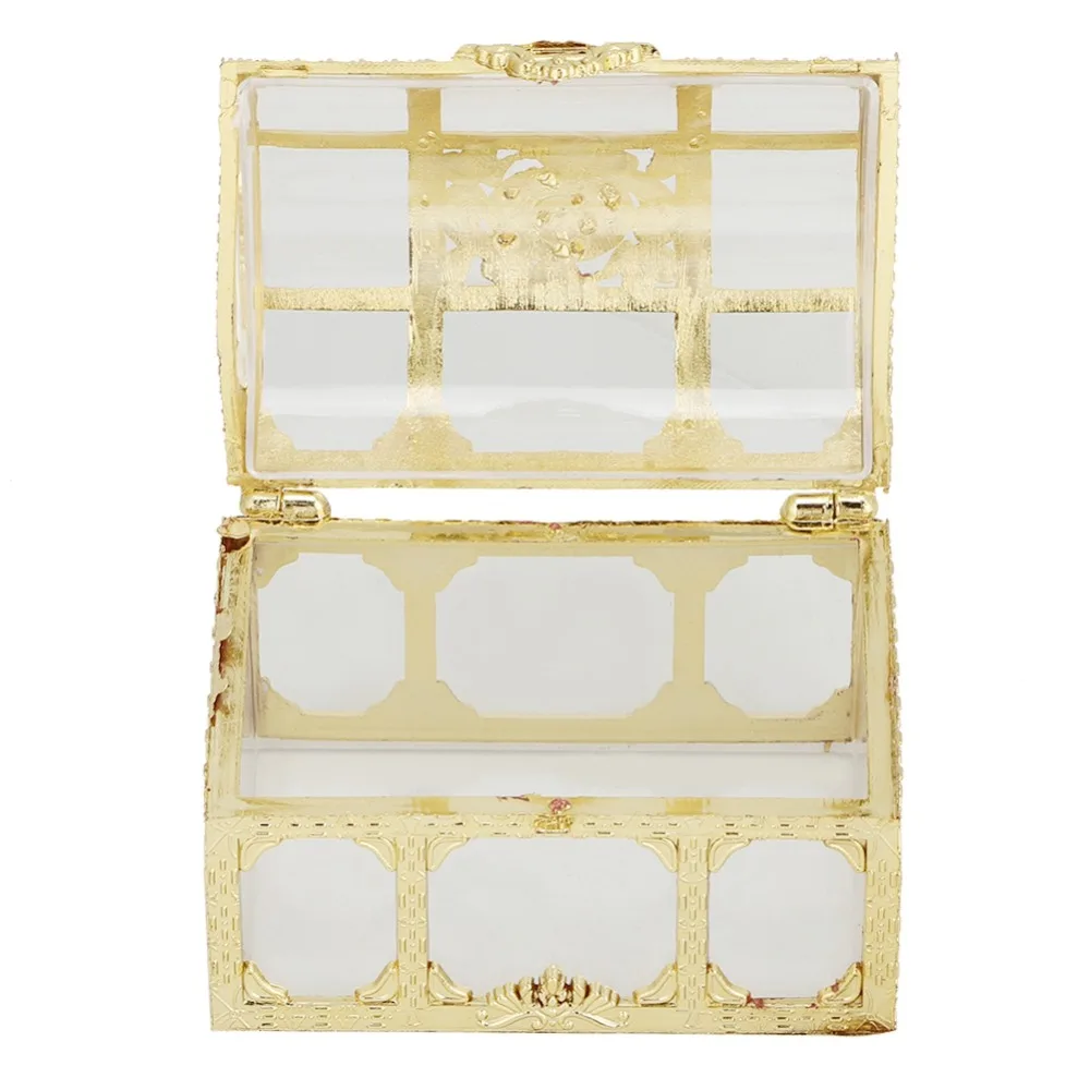 Caja de dulces con diseño hueco, Material transparente, contenedor elegante para bombones, reutilizable, color dorado, cofre del tesoro, fiesta de cumpleaños, 12 Uds.