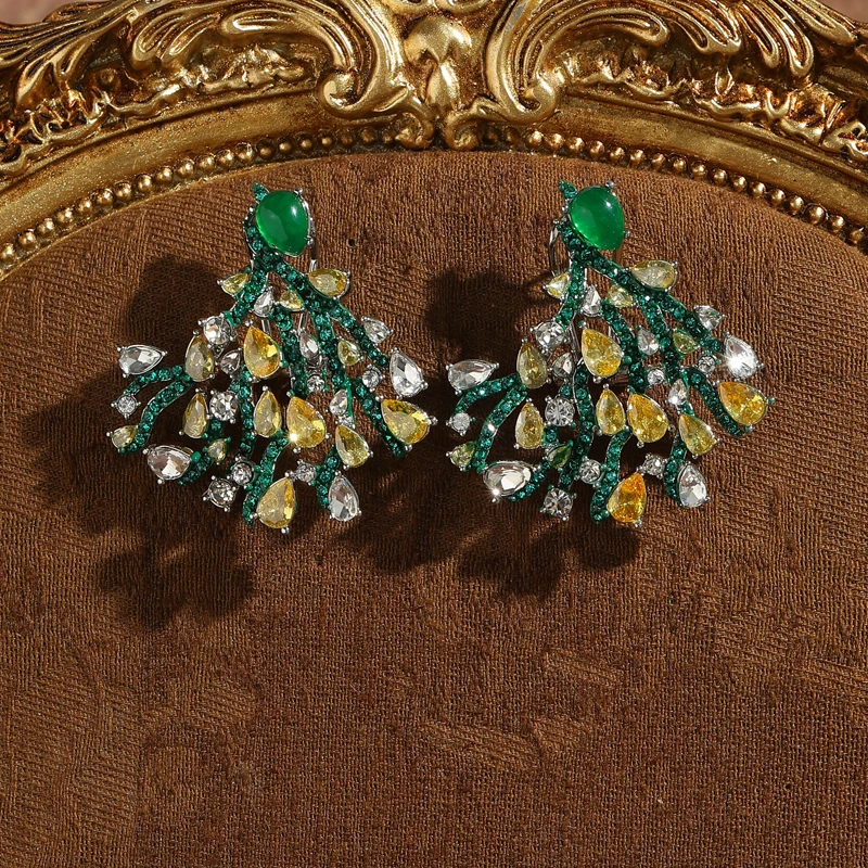 

Vintage Colorful Zircon Stud Earrings Green Antique Natural Stone Unique Leaves Designer Jewelry Luxury Christmas Art Deco 2026