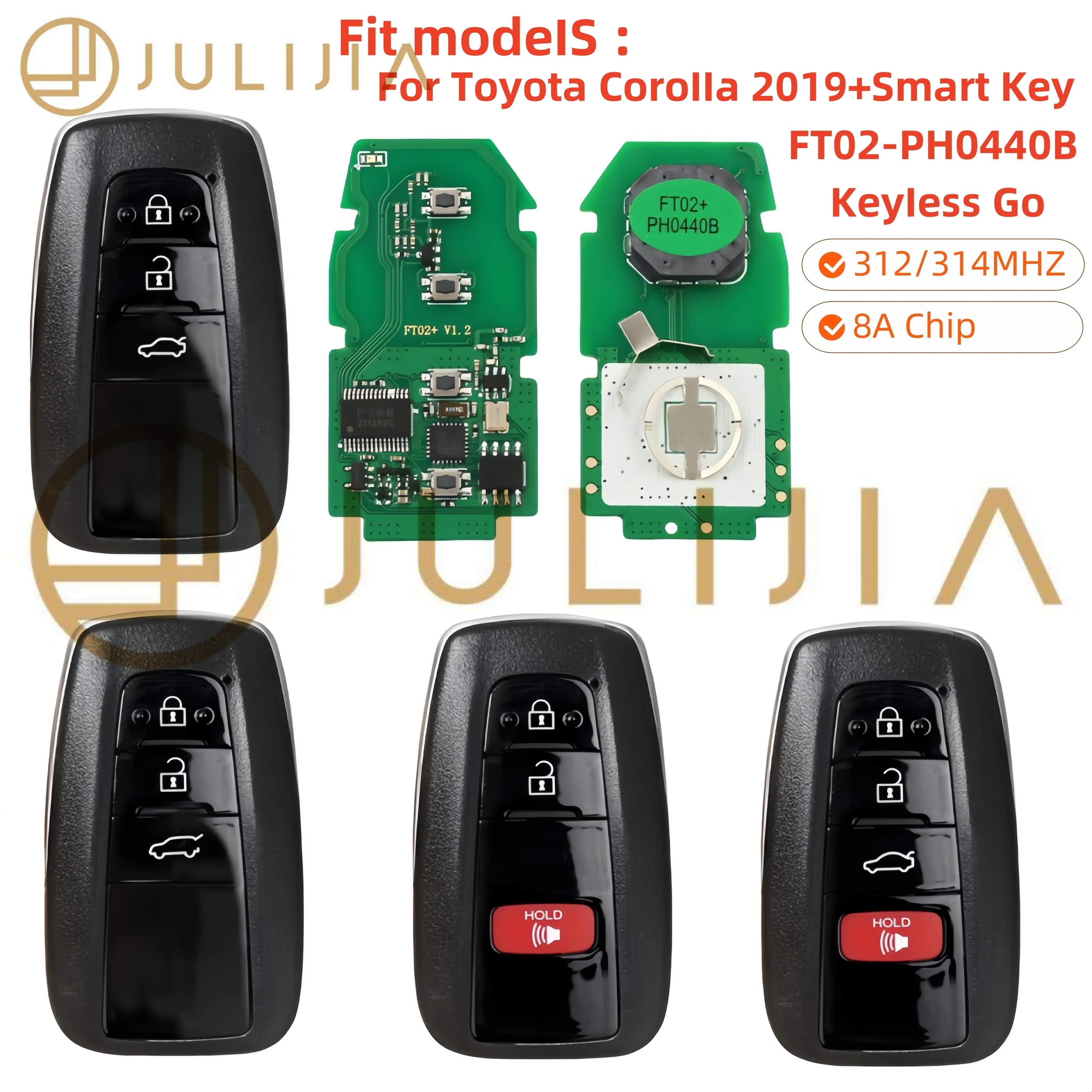 JULIJIA For Toyota RAV4 Avalon Smart Key Update Version of FT11-H0410C 312/314MHz 8A Chip Lonsdor FT02-PH0440B