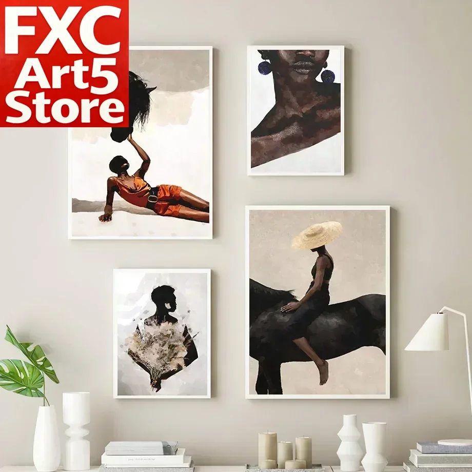 1 Pieza, Impresión Artística Minimalista en Lienzo sin Marco, Hermosa Chica Negra a Caballo, Pósteres para Sala de Estar, Decoración Moderna para el Hogar