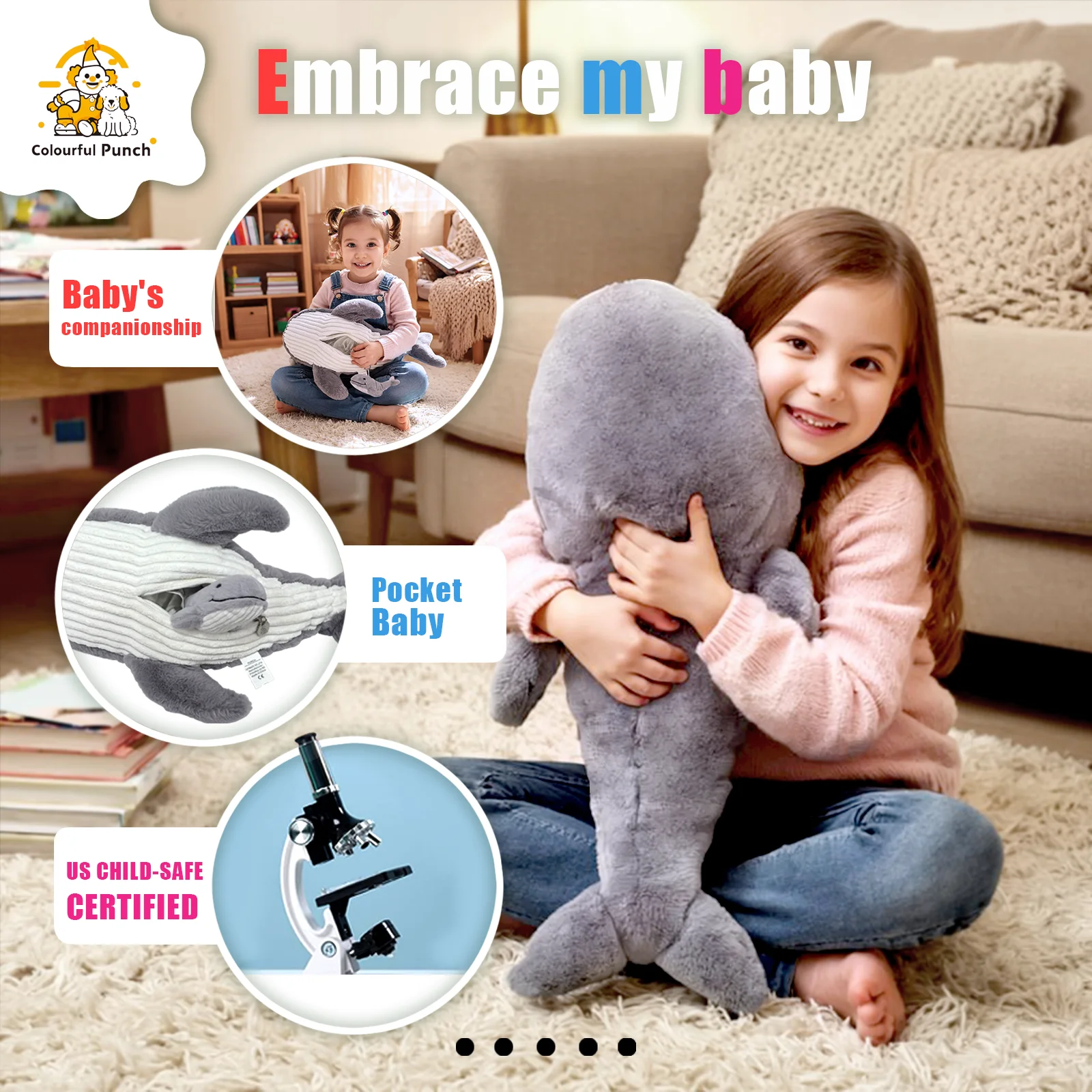 고래 진정 인형, 유아 및 어린이를 위한 인터랙티브 동반자 장난감