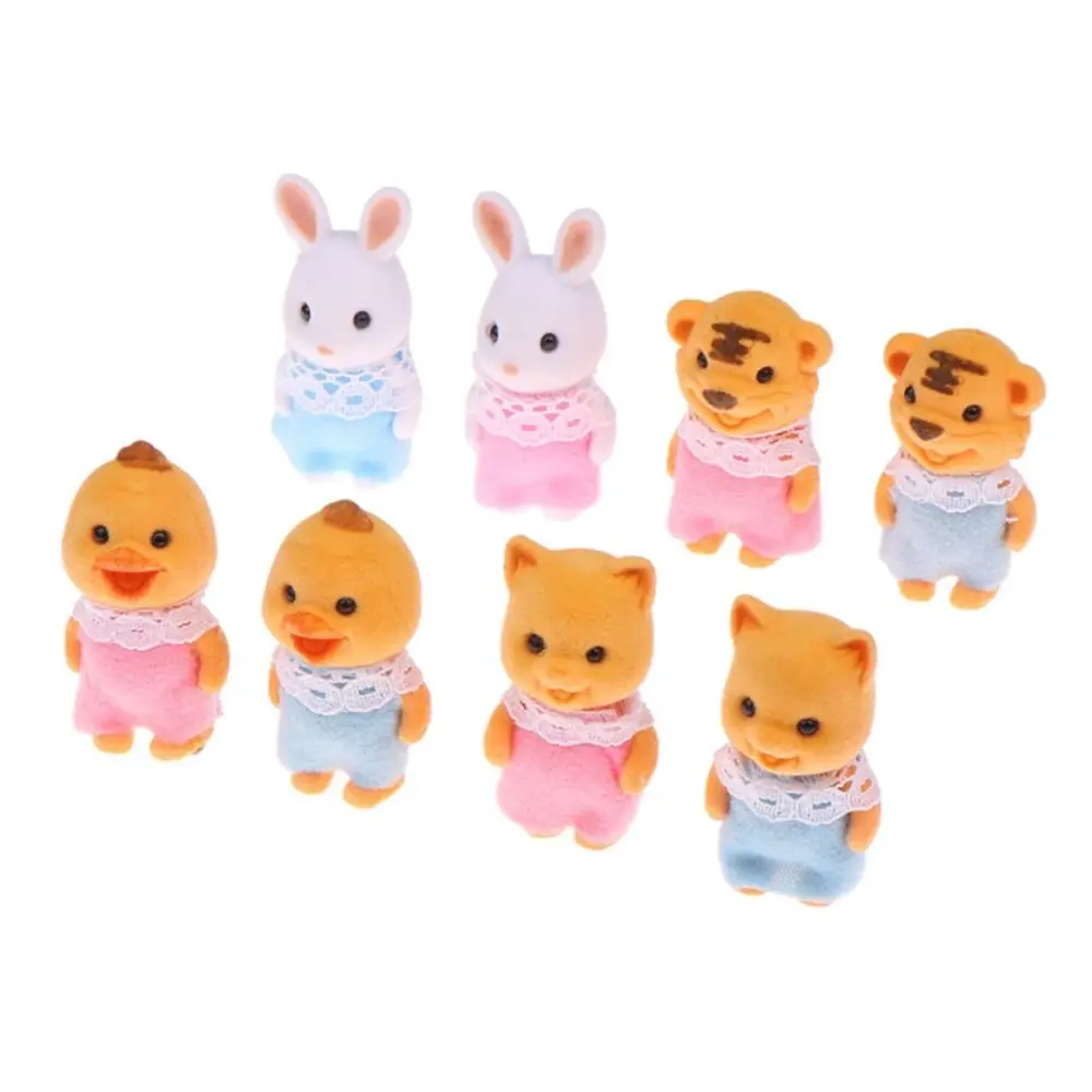 

2PCS Rabbit Simulation Forest Animal Doll Tiger Cat Mini Forest Doll Figure Duck Model Mini Flocking Doll 1:12 Ornaments