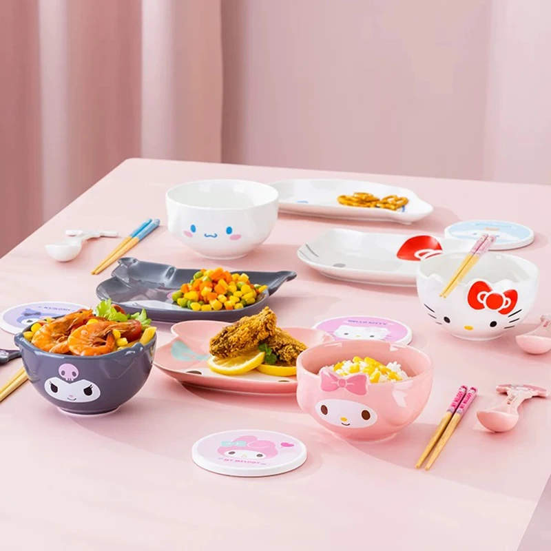 لسانريو وعاء سيراميك الكرتون مرحبا كيتي ثلاثية الأبعاد الإغاثة السلطانيات لطيف كورومي الأرز/السلاد الأطباق المنزل التعاون أدوات مائدة سيراميك #3