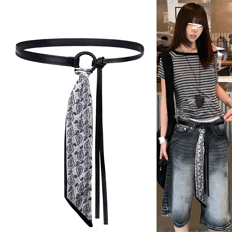 وشاح مصمم حزام جلد للنساء تنوعا عقال حزام وشاح حقيبة مقبض الشريط وشاح يمكن انفصال فستان الجينز زنار #1