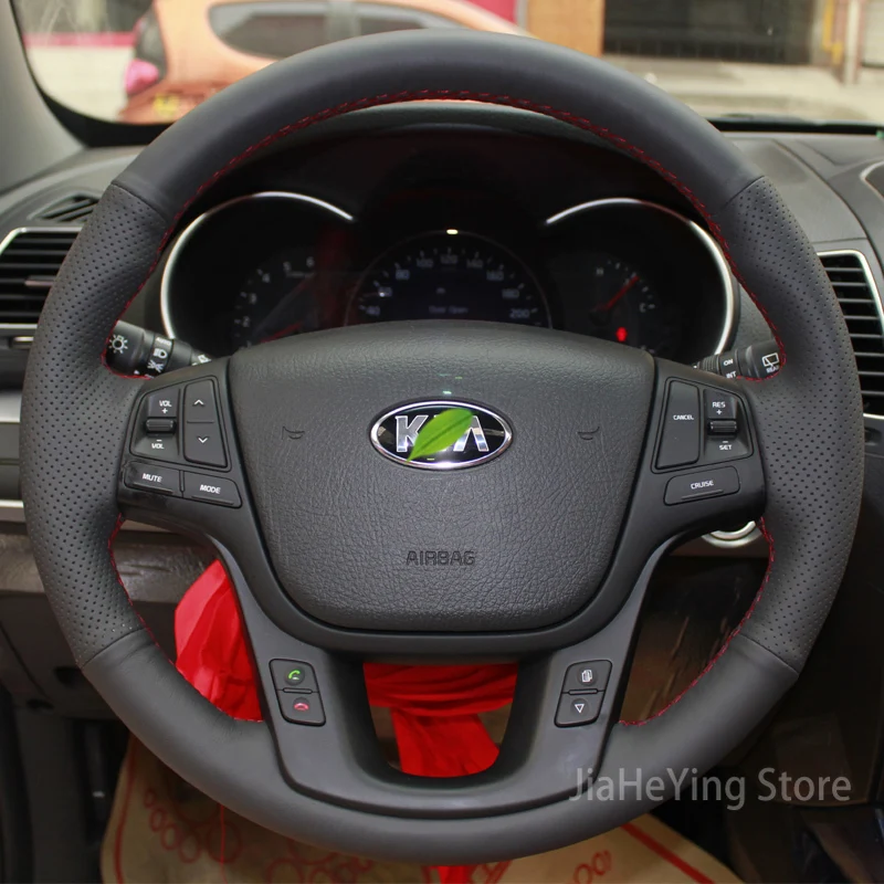 Suitable For Kia Cadenza 09 11 12 13 14 / Sorento Steering Wheel Cover Hand Stitching Leather Handle Cover Interior Accessories