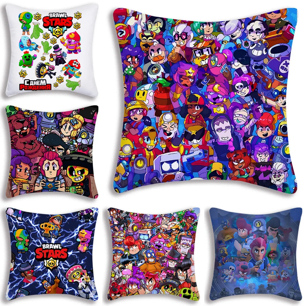 

Game B-rawl Game S-Stars Vintage Pillow Covers Cartoon Sofa Decorative Home Double-sided Printing Short Plush Cute Cushion Cover