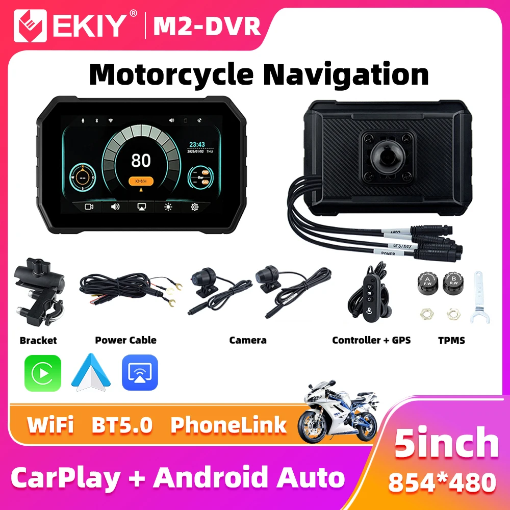 

EKIY 5,0 "беспроводной CarPlay Moto Android Auto портативный цифровой мотоцикл приборная панель GPS-навигация экран монитор TPMS