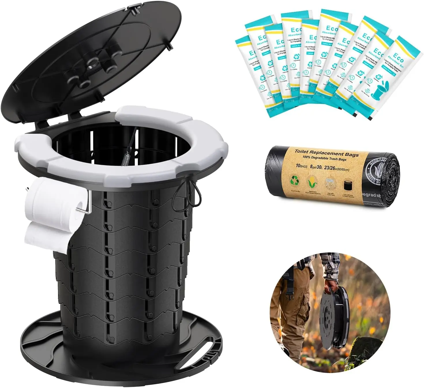 

Upgraded Retractable Portable Toilet with Soft Seat, 350LBS Foldable Camp Toilet for Adults & Kids, Compact Travel Toilet