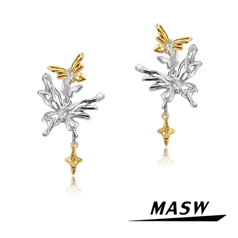 

MASW Original Design Delicate Style Splicing Color Sweet Metal Butterfly Stud Earrings For Women Girl Gift Popular Jewelry