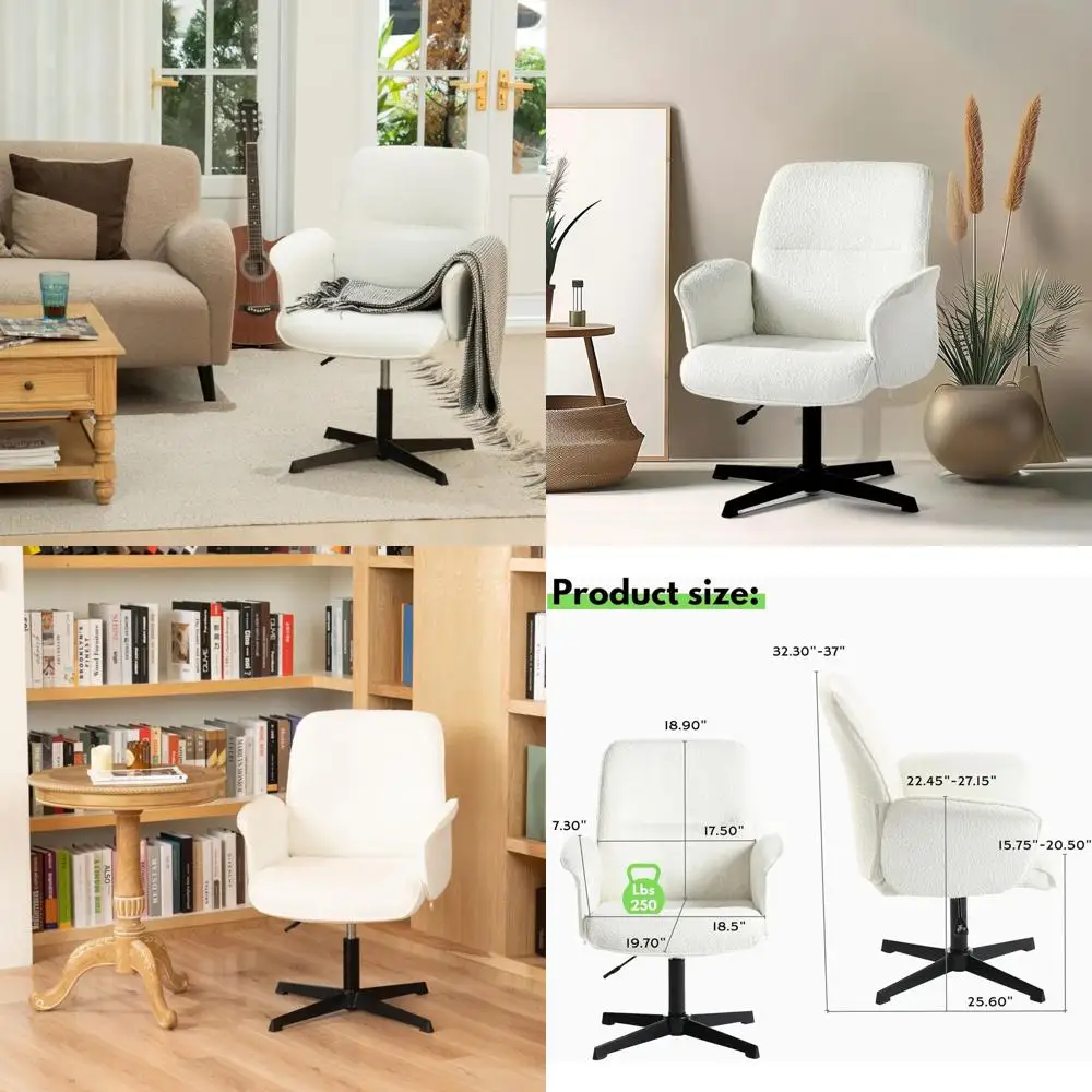 

Adjustable Ergonomic Office Chair with 360° Swivel, Lumbar Support, Comfortable Desk Chair for Home Office, White Fabric