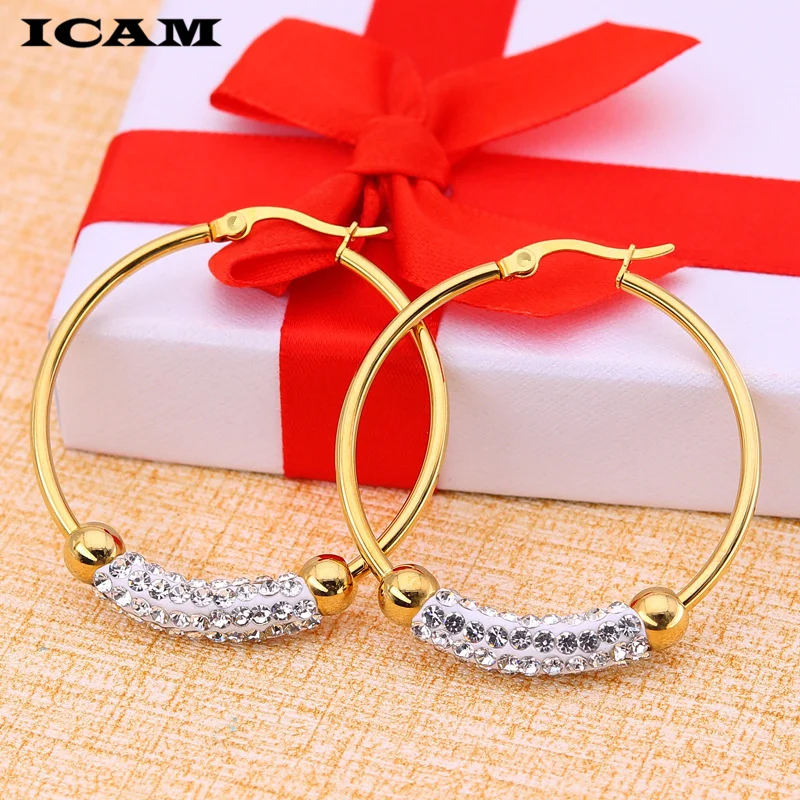 ICAM Classic Design Gold Color AAA CZ Wedding Hoop Earrings for Women Fashion jewelry Design Gift Accessories