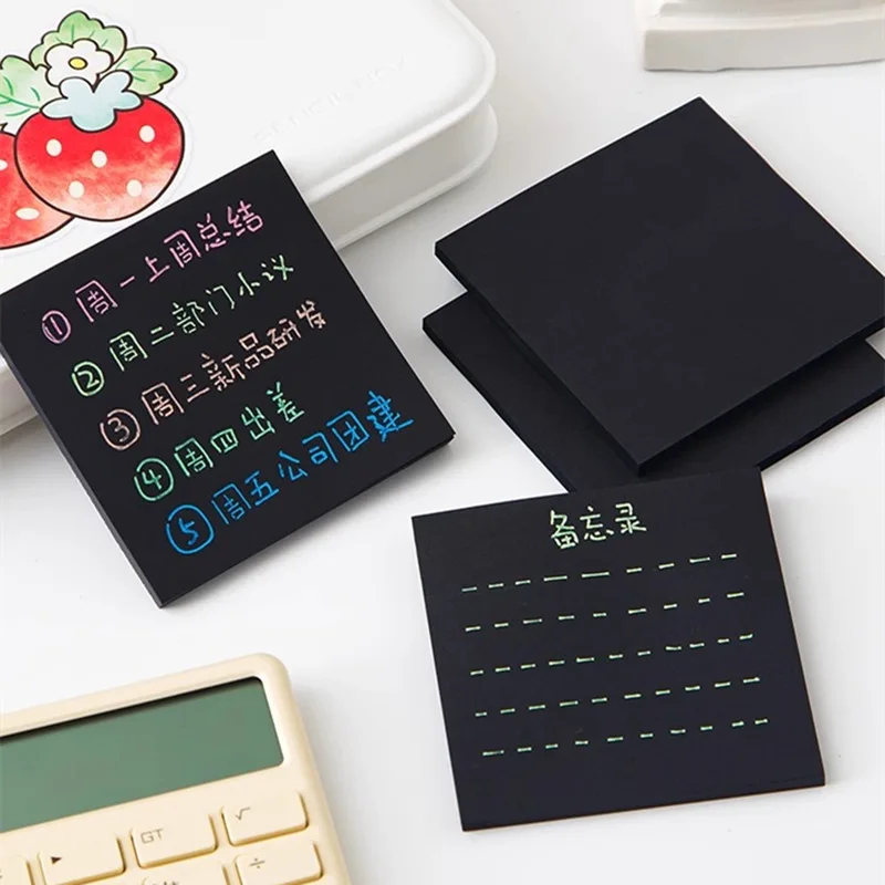 Black Sticky Notes Message Memo Pad, Creative Notepad, Stationery, School and Office Supplies, Posted Its Note N Times, 50Sheets