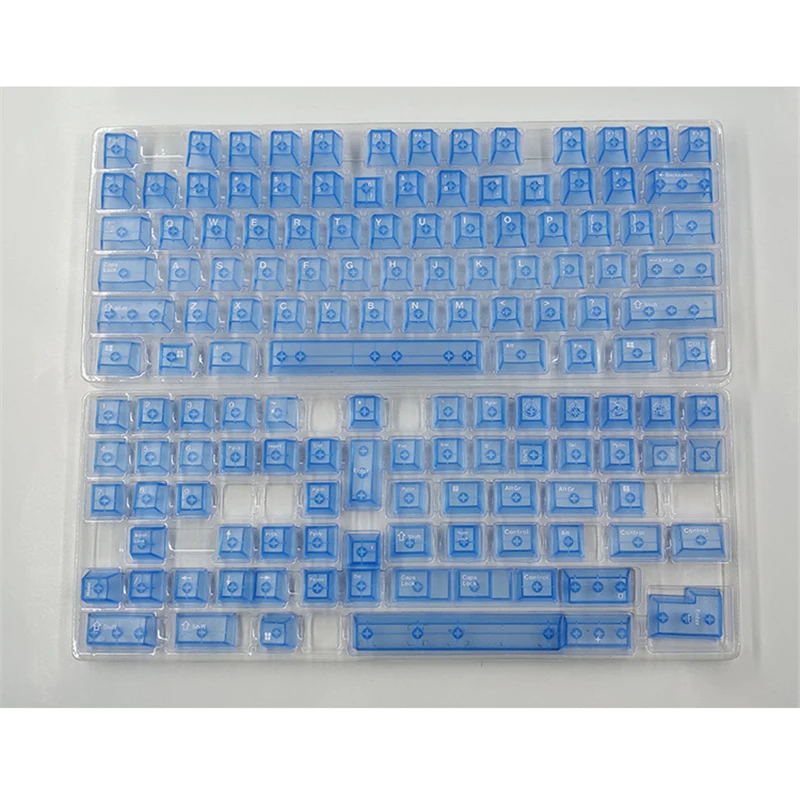 139 teclas/juego de teclas totalmente transparentes ABS, teclas cian azules, teclas retroiluminadas con perfil de cereza para teclado mecánico MX Switch