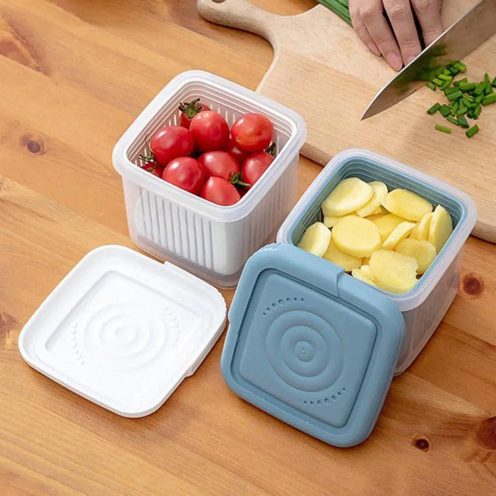 1Pcs Mini Refrigerator Organizer Drain Sealed Ginger Container Crisper Debris Fridge Storage Boxes Kitchen Supplies