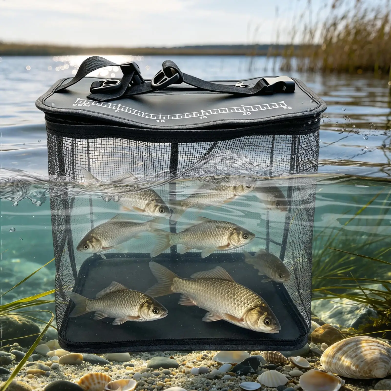 Collapsible Floating Fish Bag Lure Floating Fish Bucket Large Capacity Fresh water Saltwater Fishing Basket Nylon Mesh Fish Net