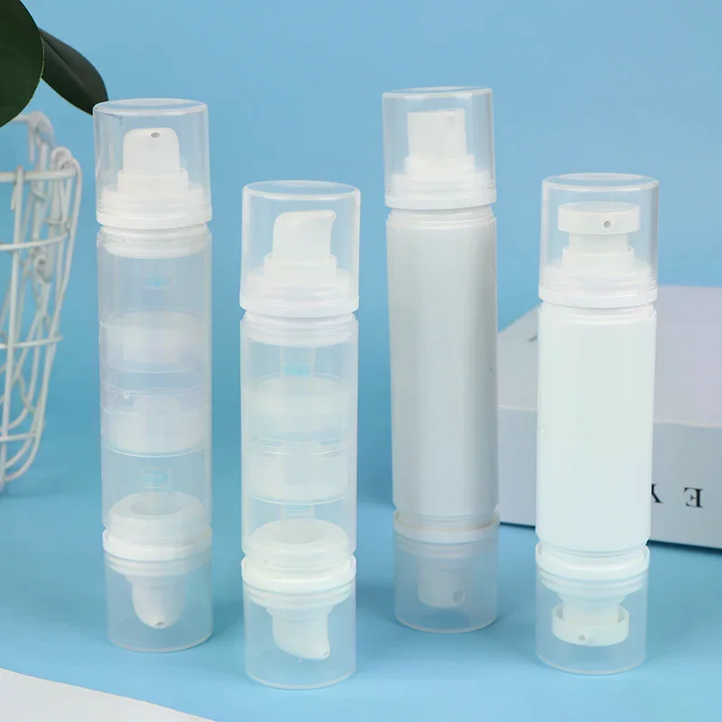 Butelka kosmetyczna z podwójną głowicą, wakuumowana, z pompką do rozpylania/balsamu, wielokrotnego użytku, do kremów i żeli, 5ml/10ml