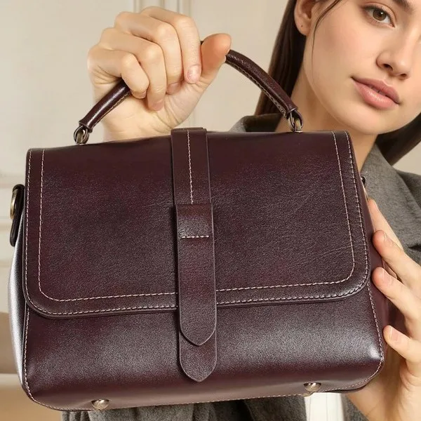 

Layer Cowhide Handbag, New Vegetable Tanned Leather, Shoulder Crossbody, Large Capacity, High-end Leather Small Square Bag.