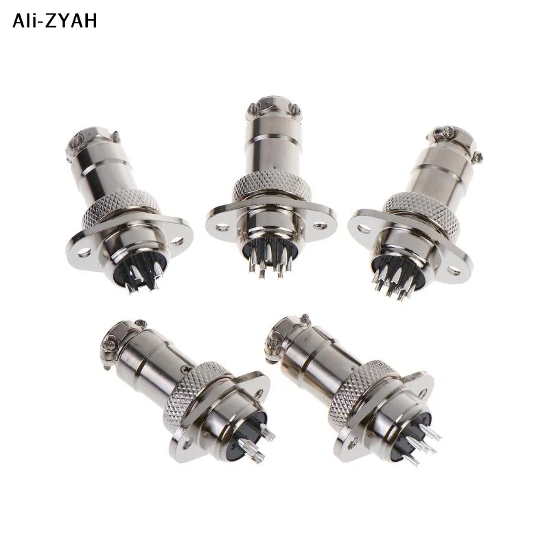 【A6t】2Pcs Complete Plug Socket GX16 Square Flange 2 3 4 5 5 6 7 8 9 10 Male And Female Plug 16M Connector