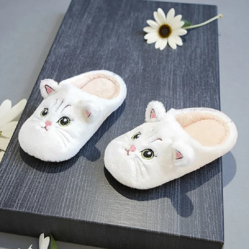 

In stock fast ship black cat slippers woman warm cotton shoes top quality men indoor slippers unisex couples animal fur footwear