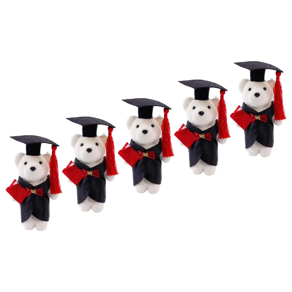 

5Pcs Graduation Bear Mini Stuffed Bears Cartoon Bouquet Decoration Accessories Graduation Party Flower Bouquet Ornament