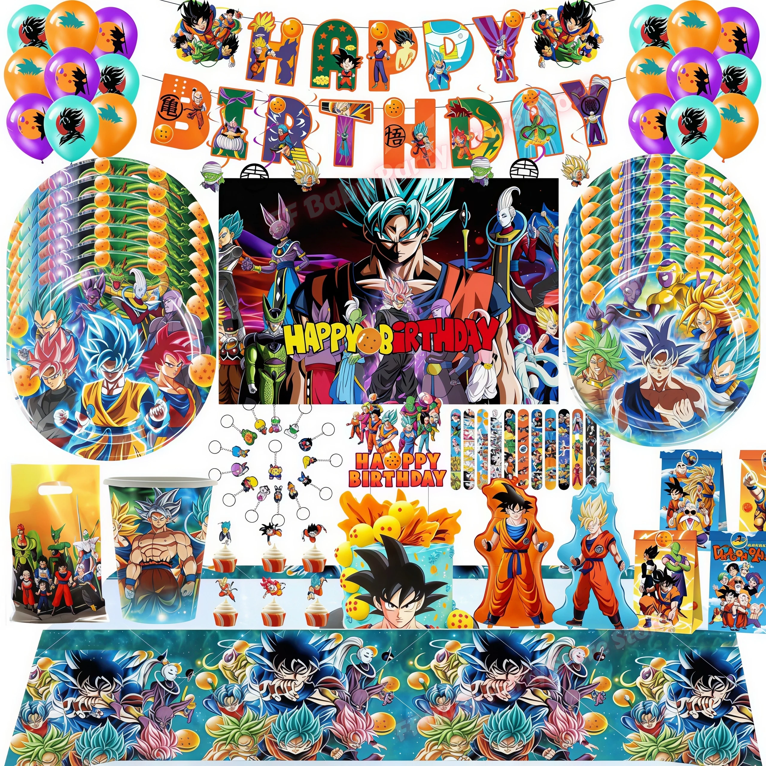Dragon Ball Z Geburtstagsparty-Dekoration Jungen-Party-Zubehör Anime Goku Tasse Teller Ballon Geschenktüten-Füller Baby-Shower-Zubehör Geschenk
