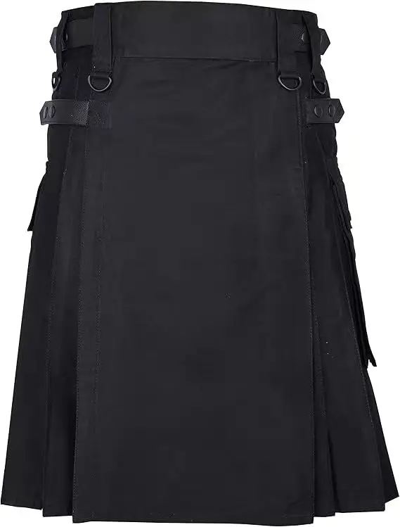 High Quality Fashion Men Cool Pocket Kilts Solid Color Gothic Kilt Vintage Warrior Cargo Kilt Metal Belt Pleated Skirt