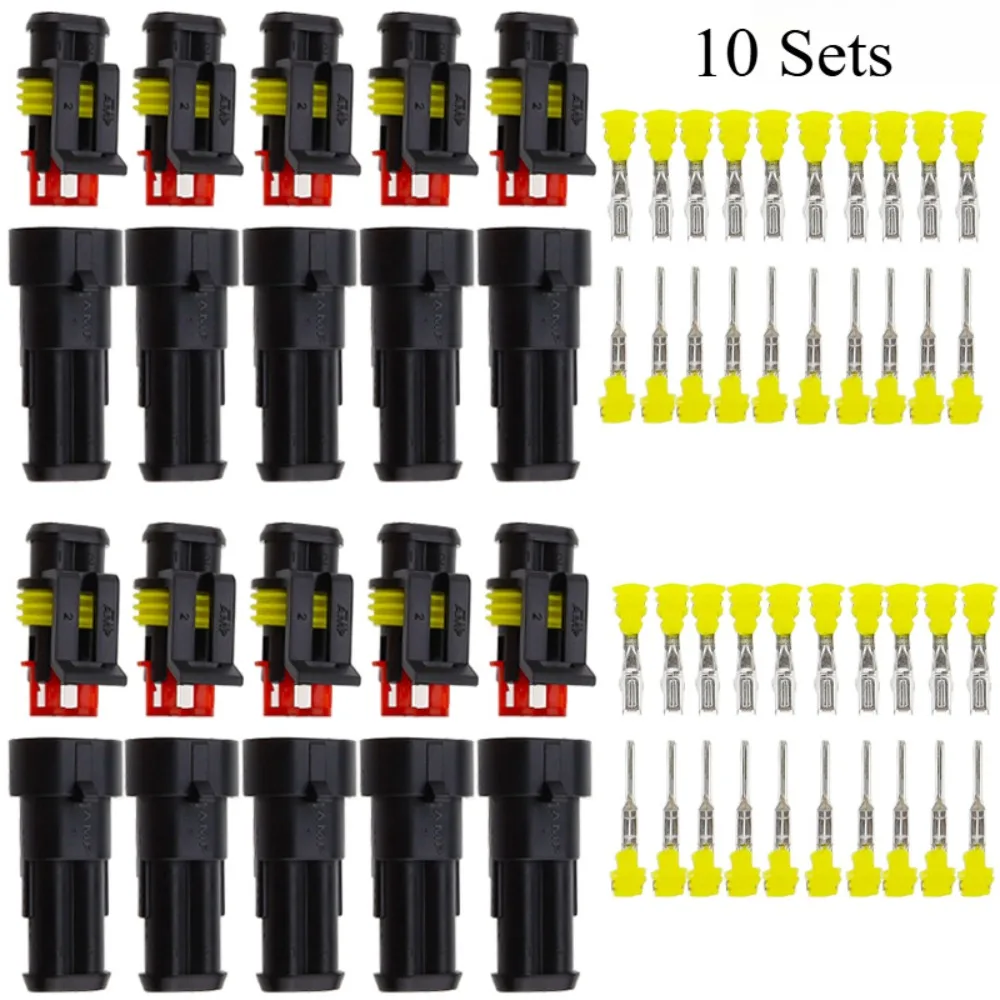 10 Kit 2 Pin Way Waterproof Electrical Wire Connector Plug 1.5mm Terminals 2Pin HID Plug Auto Xenon lamp Plug