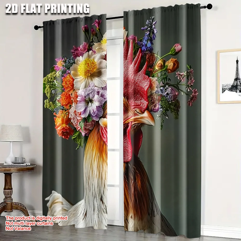 

2pc, Party Curtain Rooster design Durable 100% Polyester Fabric,Without Electricity Holiday Decorations Perfect for Classroom