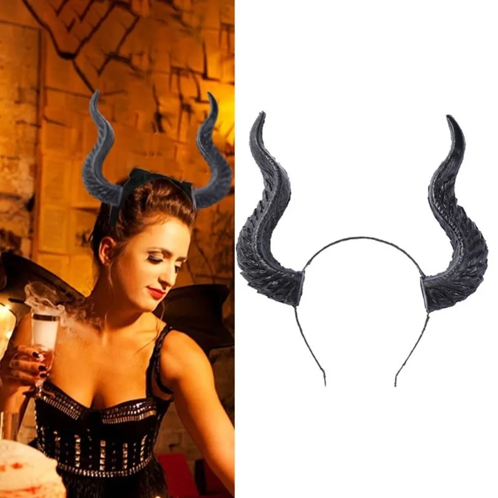 

Funny Ox Horn Halloween Horns Headband PU Halloween Headwear Cosplay Hairband Dark Series Halloween Hair Hoop Masquerade Party