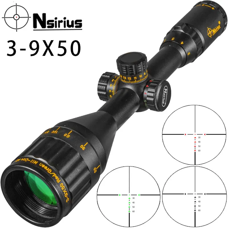 

NSIRIUS 3-9X50 AOE Gold Tactical Riflescope Optical Sight Red Green Crosshair llluminate Hunting Rifle Scope