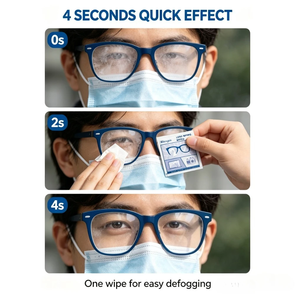 Anti-fog Cleaning Wipes for Glasses, Individually Wrapped, Long-lasting Anti-fog Without Blurring, Wipes Without Leaving Streaks