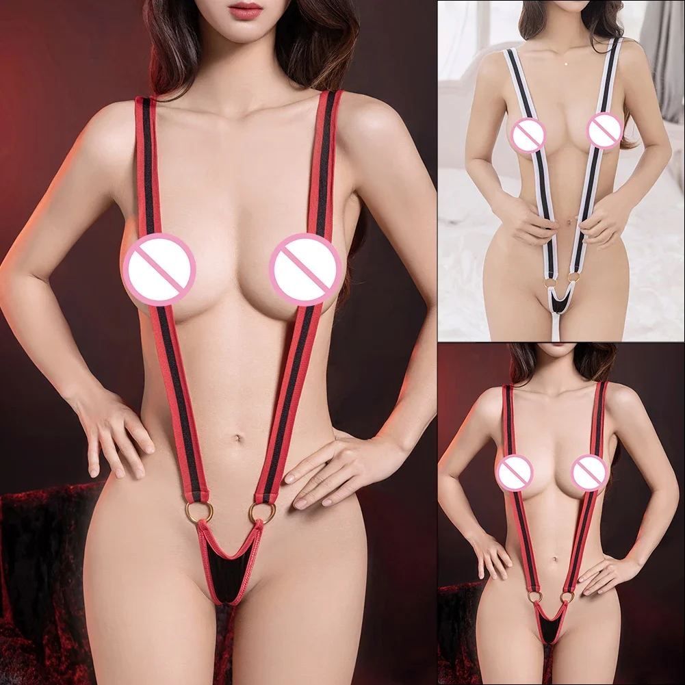 Sexy donne Strappy profondo scollo a v body seducente Lingerie Bikini scava fuori Backless glutei aperti tuta body erotico