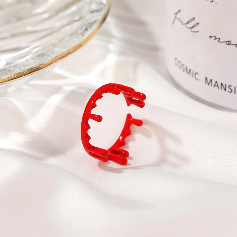 Creative Fake Red Bleeding Cutting Bloodstain Resizable Men Korean Finger Ring Party Jewelry Halloween Opening Ring Women Ring