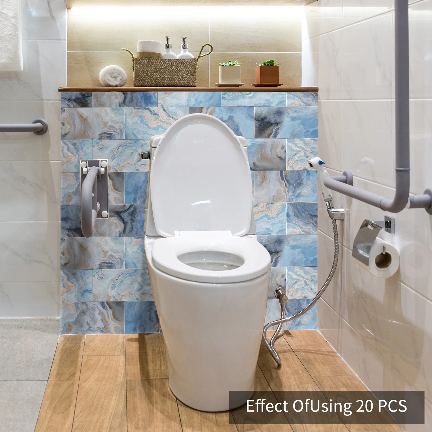 Marble Pattern Wall Sticker, 16/32/64pcs Peel & StickWall Decal, Waterproof Decorative Sticker For Home