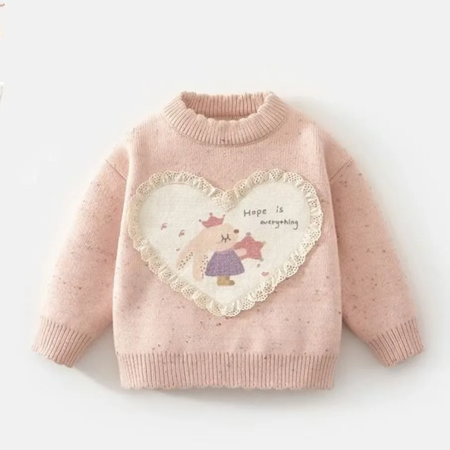 2026 New Children's Sweaters for Autumn And Winter, Thickened And Stylish one-piece Fleece Pullover Knitted Sweater For Girls