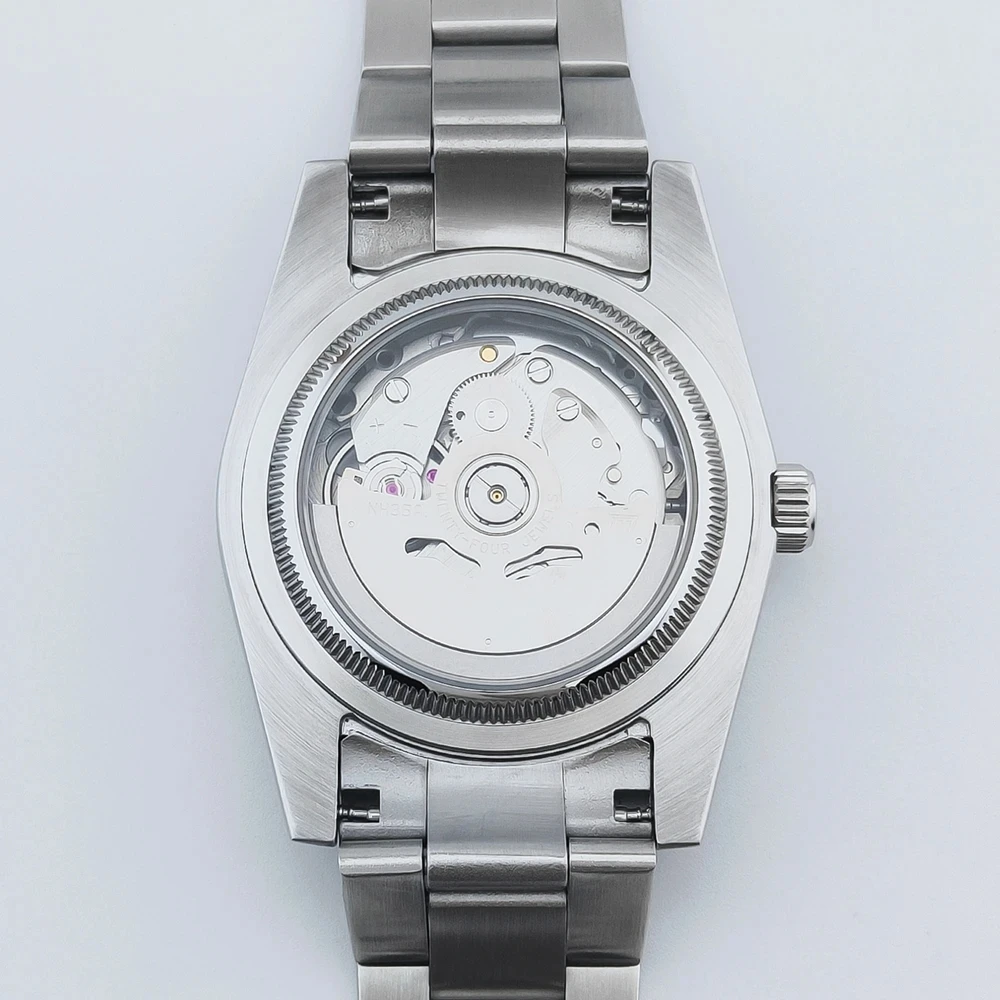 36 มม./39 มม.หรูหรา NH35 อัตโนมัตินาฬิกาข้อมือตัวเลขโรมันนาฬิกาผู้ชายไพลินคริสตัล 10 บาร์ทอง Reloj hombre