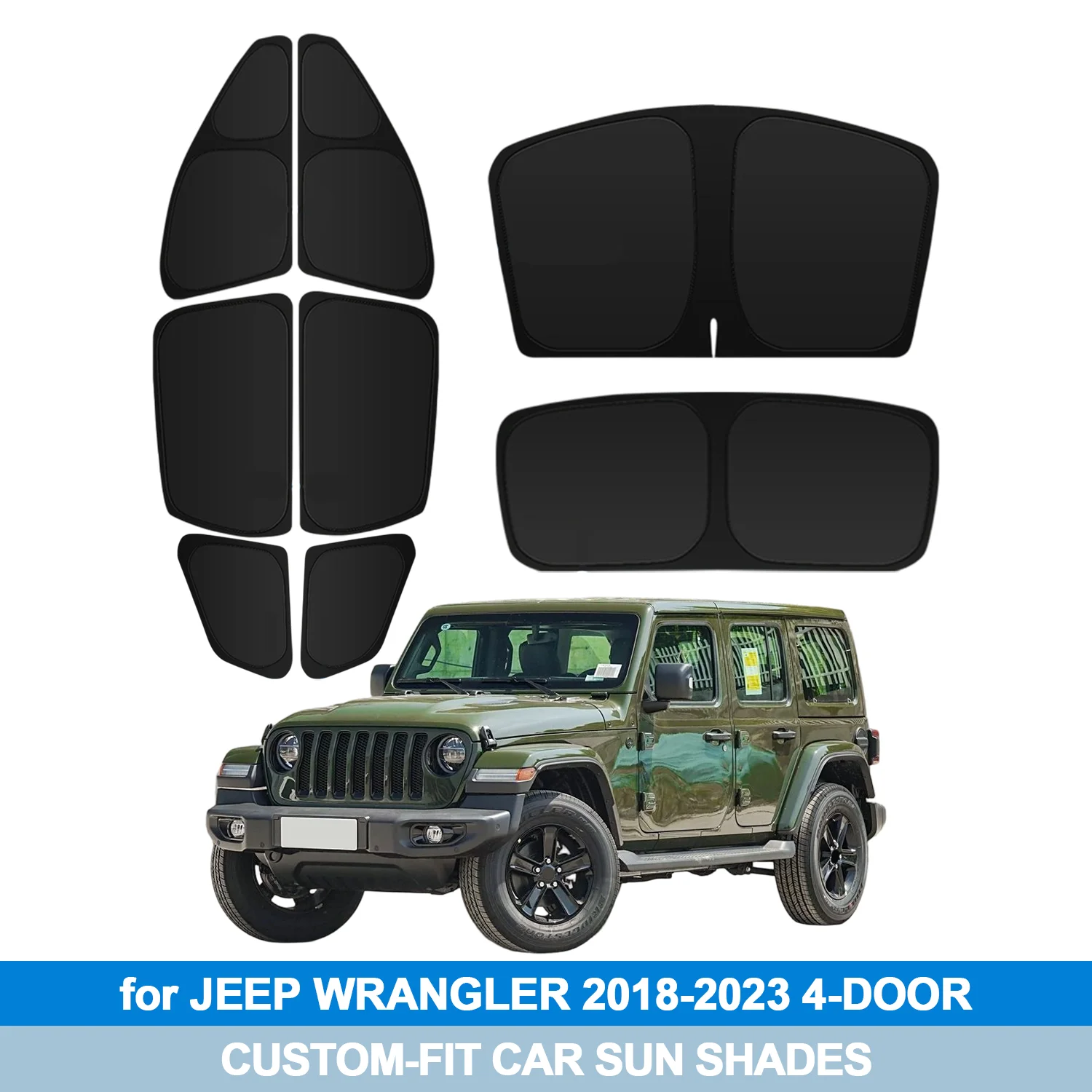 

For JEEP WRANGLER 2018-2023 4-DOOR Windshield Sun Shade Side Window Shades Cover Sun Visor Shield Privacy Protection Car