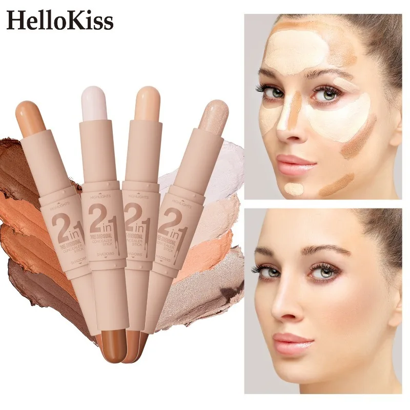 2-in-1 ダブルエンド ハイライターと輪郭スティック、鼻の彫刻と顔の輪郭を整えるため、クリーミーでブレンドしやすいメイクアップペンシル 1 個