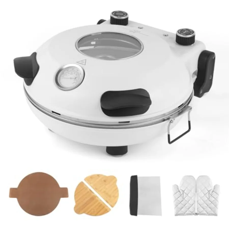 

12" Electric Countertop Pizza Oven Indoor With Ceramic Stone Dual Adjustable Temperature Controls Includes 4 Pizza Tools LMR-Wh