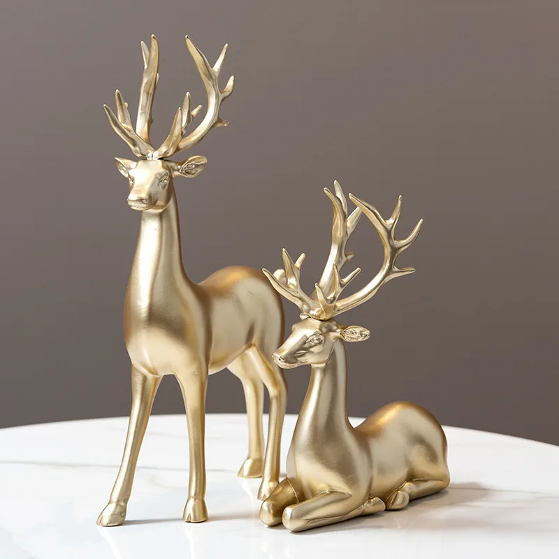 

European American style resin handicrafts ornaments standing posture lying posture golden couple deer ornaments home decor