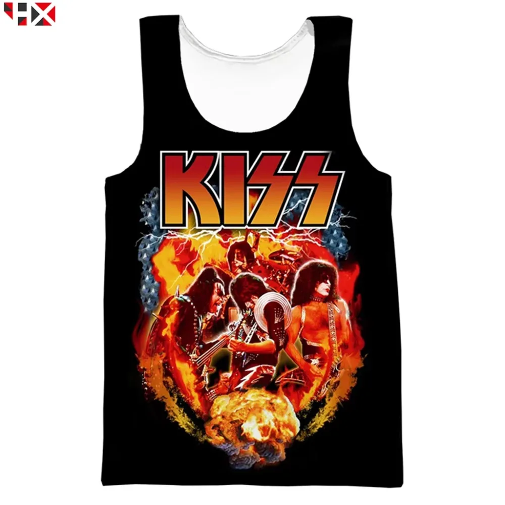 

HX Летняя мужская майка в стиле хип-хоп с 3D принтом KISS Rock Band Unisex KISS Band Harajuku Уличная стильная майка