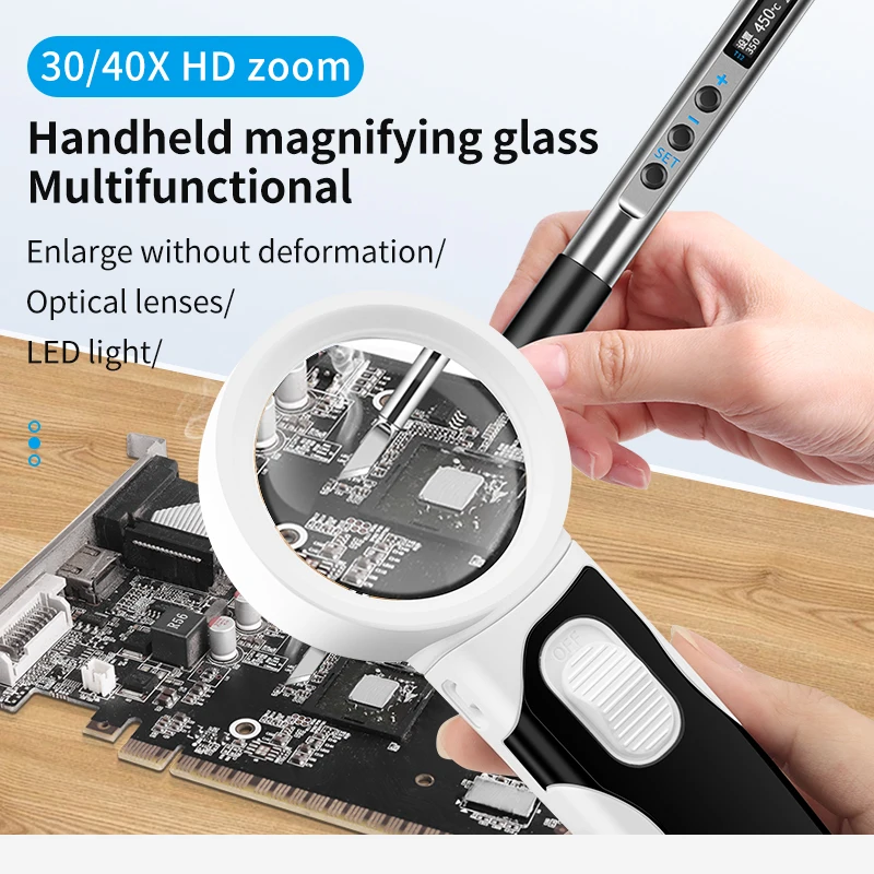 LUXIANZI 40X Handheld Magnifier With LED Lights Reading Jewelry Diamond Chip Motherboard Repair Welding HD Magnifying Glass