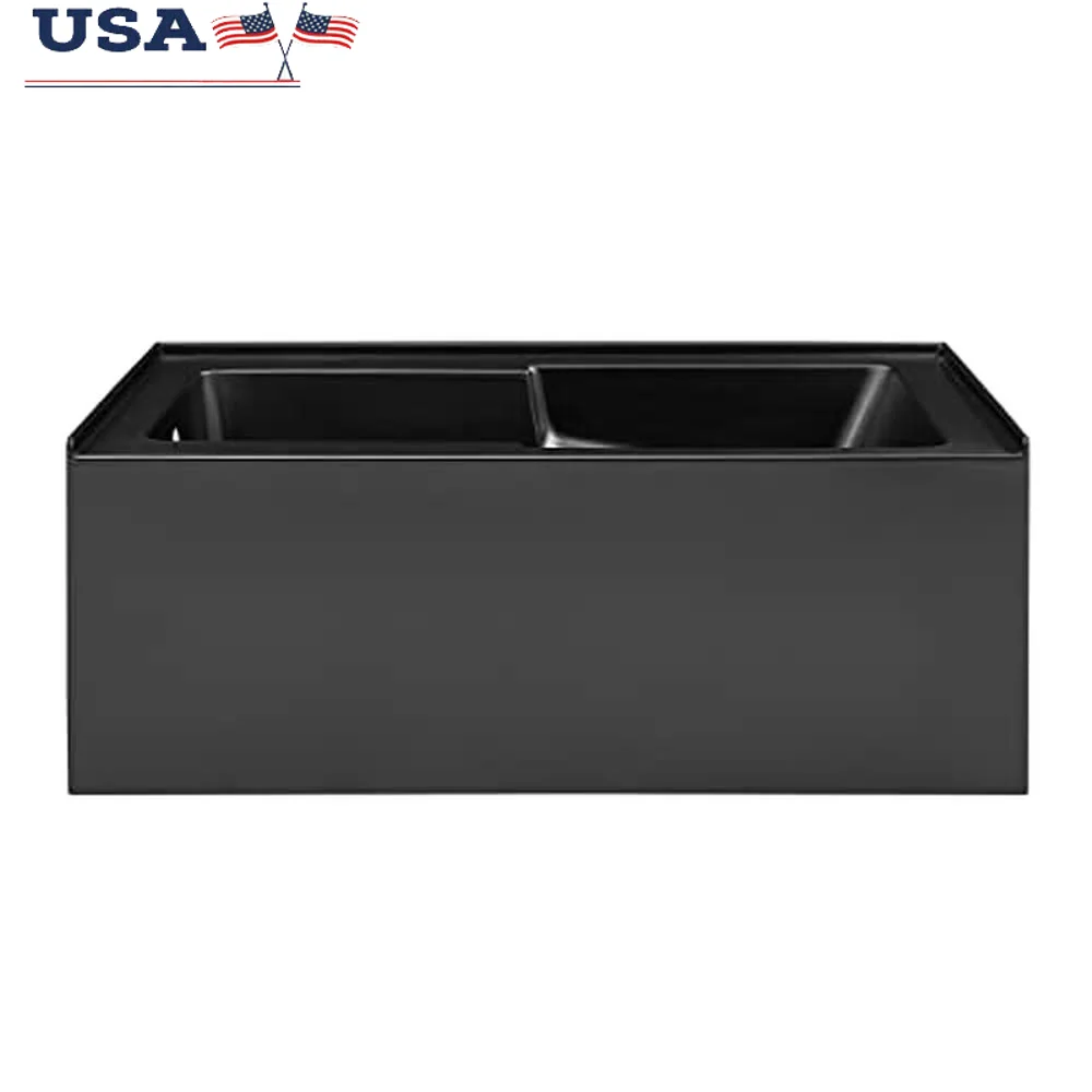 Black Acrylic Skirted Bathtub Integrated Armrest Right-Hand Drain Fiberglass Reinforced