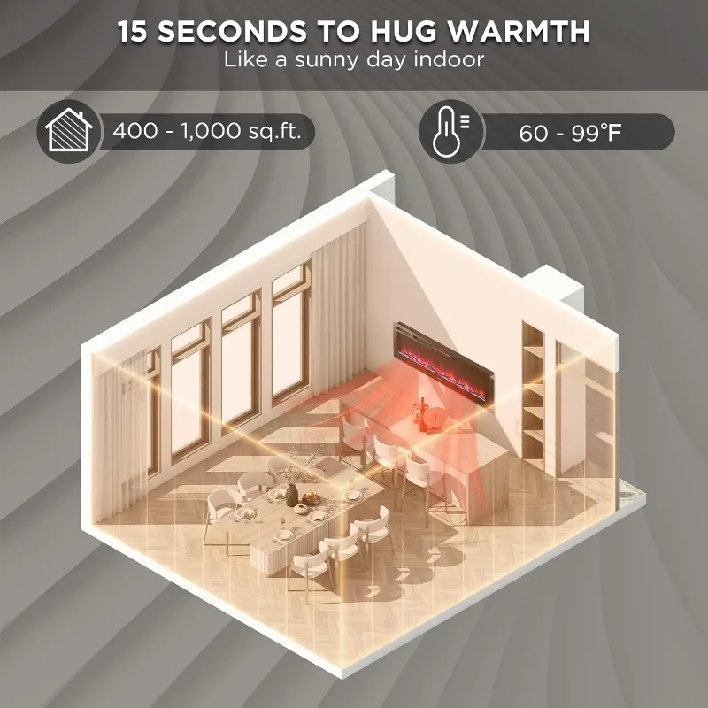 TURBRO 60” Smart WiFi Infrared Electric Fireplace with Sound Crackling and Realistic Flame, 1500W Quartz Heater