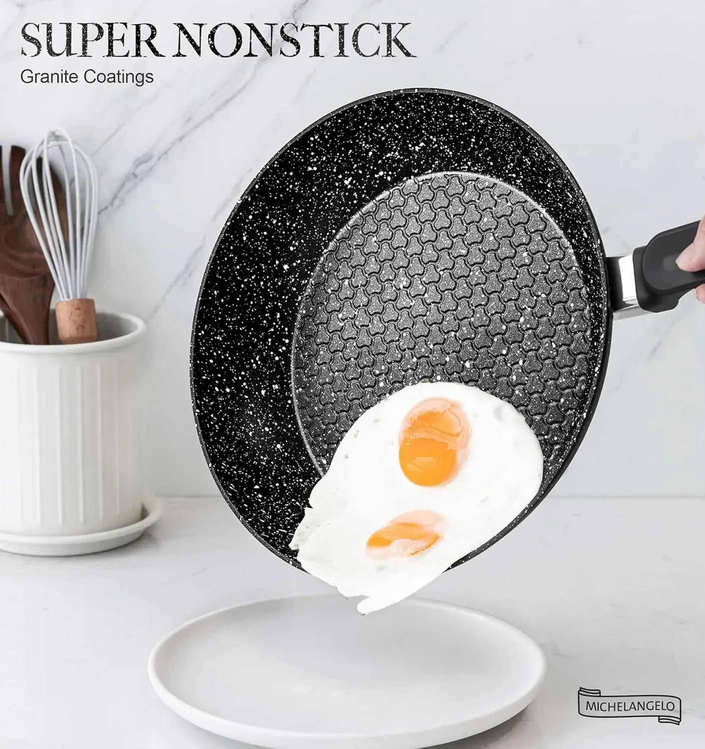 Frying Pan With Lid Nonstick Granite Frying Pan 10 Inch With Non-Toxic Coatings Nonstick Stone Skillet Nduction Compatible