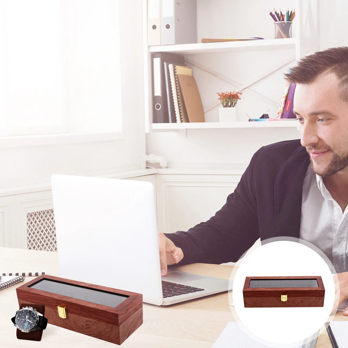 

1pc Wooden Storage Box 6 Slots Removable Pillows Watch Display Case Organizer For Watch Holder Jewelry Travel Case