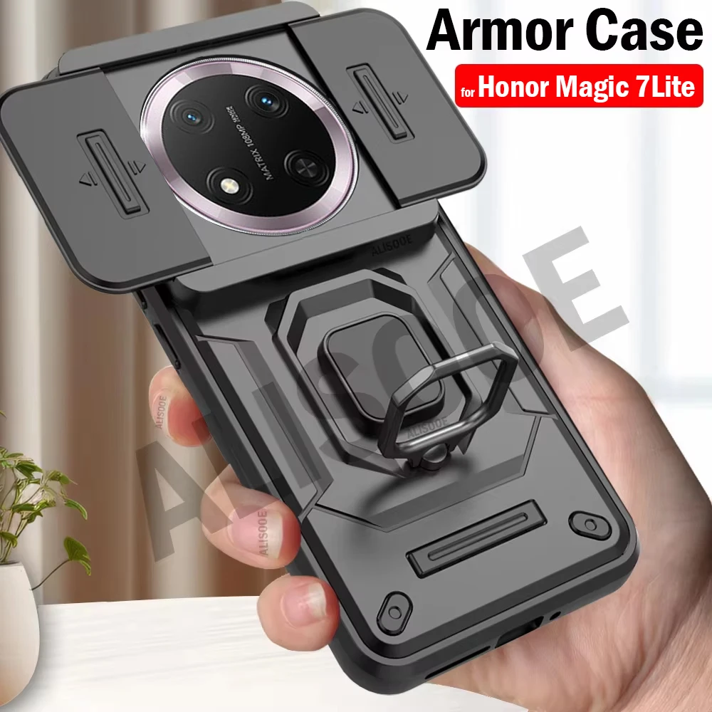 Magnetic Stand Funda for Honor Magic 7 Lite Case Armor Slide Camera Holder Protection Shockproof Back Cover Capa